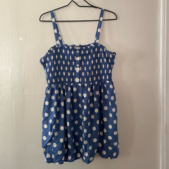 Torrid Blue with White Polka Dots Babydoll Square Neck Smocked Tank Top 2X - Picture 8 of 8